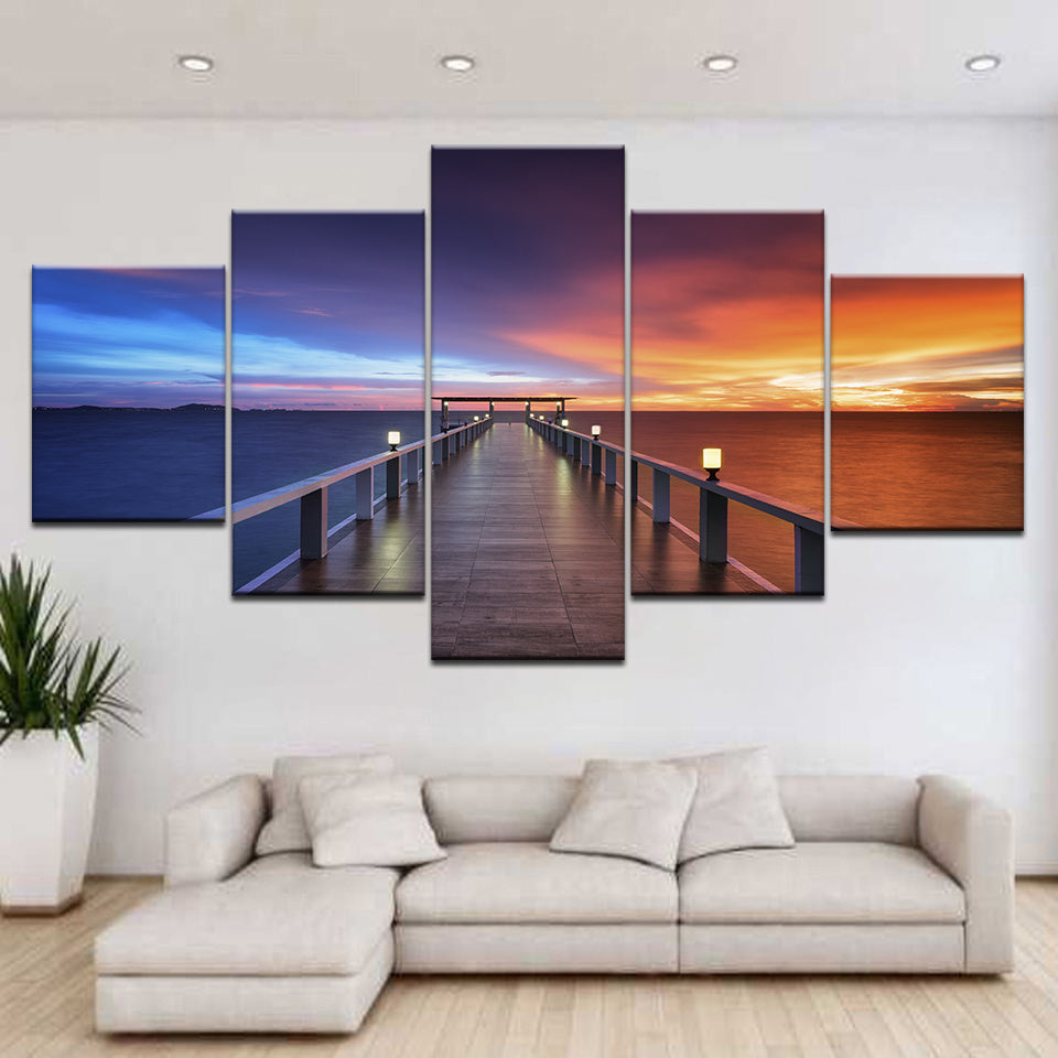 Print Wall Poster Home Decor Beautiful Sunset Bridge Nature Landscape Painting Lake Pictures Fluzz Ink