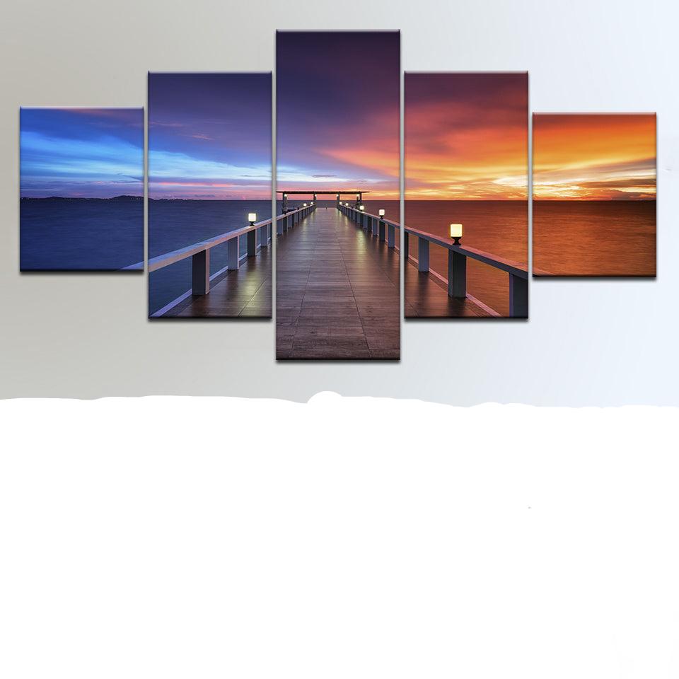 Print Wall Poster Home Decor Beautiful Sunset Bridge Nature Landscape Painting Lake Pictures Fluzz Ink