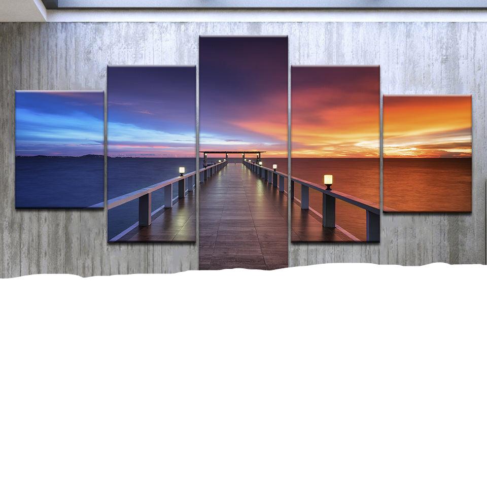 Print Wall Poster Home Decor Beautiful Sunset Bridge Nature Landscape Painting Lake Pictures Fluzz Ink